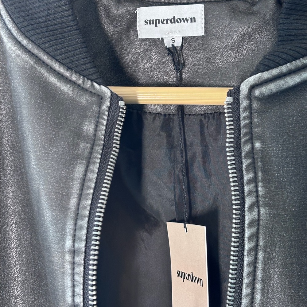 Superdown Revolve Ariel Black Faux Leather Zip Up Grunge Bomber Jacket Small NWT - Picture 3 of 8